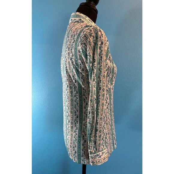 VTG Made in the USA KORET of California Women's Blouse Shirt Teal White Pattern - Picture 4 of 7